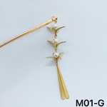 M01-G 三連折鶴　金ビラかんざし　鶴簪　ツルかんざし　三連鶴簪　金ビラ簪　