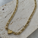 ステンレス フィガロチェーンハートチャームネックレス