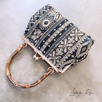 特別仕様！！オートクチュールレース&高級インド刺繍レース❤︎高級感お洒落なバンブー竹ハンドルBLACKトーン小さめバッグ　内容量たっぷり　パーティーバッグ　ミニバッグ