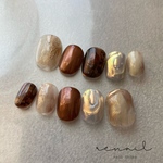 【サイズオーダー】autumn brown ニュアンスアート　オーロラミラー　ネイルチップ　秋ネイル