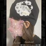 m-45❤︎綿ブラック×バテンレース❤︎ ケア帽子　オシャレ帽子　医療用帽子