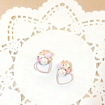 桃色♪クリスタルのお花とハートのイヤリング