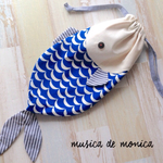 お魚の巾着    L  マリン柄