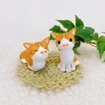 ツーポーズにゃんにゃん【しまねこ】粘土細工の置物［インテリア 飾り］ 