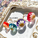 【お花ちゃん❁】喫茶店ソーダーカラーレトロカラーノースポール押し花シルバーカラースチールリングピンクブルーオレンジパープル