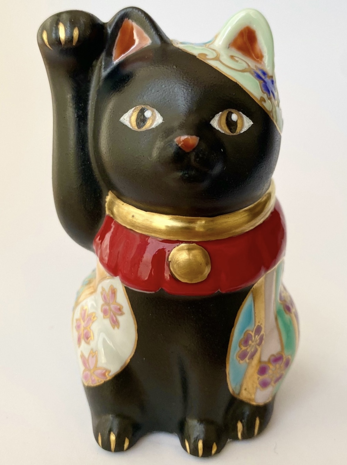 蝉丸在銘　入手困難ビンテージ　招き猫　作家物　古玩　金魚　金彩 蝉丸在銘 入手困難ビンテージ 招き猫 作家物 古玩 金魚 金彩