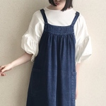 （白）ぽわんと袖プルオーバー　ジャンパースカートにぴったり　カットソーブラウス　Tシャツ　袖ギャザー　フリーサイズ