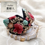 ターコイズブルーと真紅のデフトバン♥︎お団子メーカー♥︎シニヨンメーカー♥︎インド刺繍リボン♥︎赤♥︎青♥︎ブラック♥︎アトリエ貴婦人♥︎夏♥︎まとめ髪♥︎浴衣