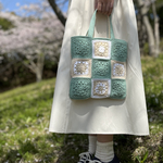 ちょっとそこまで♪ クロシェ編み　トートバッグ　淡グリーン