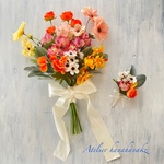 ウエディングブーケ&ブートニアSET💐彩り鮮やかお花いっぱいブーケ✨アーティフィシャルフラワー✨海外挙式♡リゾートウエディング♡ウエディングフォト♡