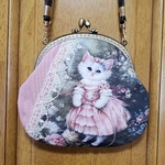 がま口ポーチ フープ猫アミ☆アッシュデザイン☆ハンドメイド