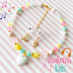 little princess＊ music - colorful キッズアクセサリー セット ＊ キッズイヤリング + キッズ ネックレス 女の子 プレゼント 誕生日 可愛い 音楽 音符 カラフル