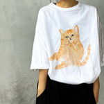 【SALE】チャトラ　猫ちゃん　Tシャツ　XLサイズ（ホワイト）
