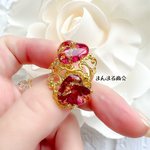 再販🌹赤薔薇【第1夫人💍】ハートミール皿アンティーク調ゴールドフリーサイズリング