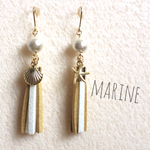【SALE】マリンタッセルピアス ◇マスタード×ホワイト◇
