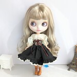 866【ブライス スカート】黒の革の編み上げリボンのスカート スチームパンク※ブライスアウトフィット