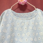 北欧アネモネ刺繍 ゆったりワンピース 水色