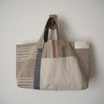 ざっくりリネン&帆布　ランダムパッチ　チェコリネン　横長トートBAG　♪　