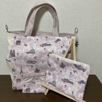 SALE❣️ 3500円→2800円　リバティ3点セット・リバーシブルトートバッグ・フラットポーチ・バネ口ミニポーチ［Rue de Paris・ピンク］