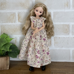NO,300 リカちゃん　服　春の花模様　マキシ丈　フリル襟　ティアードワンピース　春コーデ　リアルクローズ
