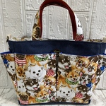  【ハンドメイド】★可愛い犬総柄とbone柄★ポケット沢山お散歩バック