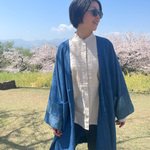 送料無料 " Daylight " コットンリネン藍染の羽織り パッチワーク袖　春夏 カーディガン