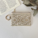 小さめぺたんこポーチ / インド刺繍リボン【幅広ベージュ】