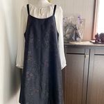 sale絹　大島紬　3柄　キャミワンピース　着物リメイク　紺　花柄　 Aライン　199