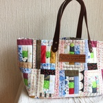 【abiabi14様ご予約品】パッチワークトートバッグ☆いろいろパッチワーク持ち手本革4040・サブバッグ 