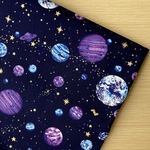 50*50【オックス】銀河にきらめく惑星／パープル《 生地 オックス生地 コットン 綿 宇宙 コスモ 惑星 星 スター 火星 土星 地球 アンドロメダ 天の川 紺COTTONCANDY 中厚手 》