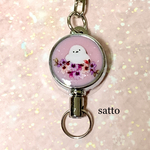 シマエナガと花のリールキーホルダー