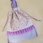 [セール品]　パープル　ストライプユニコーンとチュールフリル　巾着　お着替え袋　体操袋