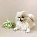 羊毛フェルト　ふせをする　ポメラニアンちゃん　送料無料ゆうパック発送　羊毛全身