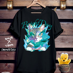  ねこジュエリー黒Tシャツ「Emerald Cats」