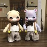 サスペンダー付きロンパース(茶しましまリボン付き(cocoriang poi mocoサイズ))