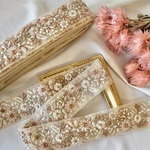 50cm  インド刺繍リボン  チュール  花柄 　アイボリー  #n2t19