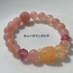 🆕ミニミニ九尾狐＆回紋珠入り♡ピンク塩源瑪瑙ブレスレット