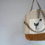 ねこポケット付き麻ひもとリネンのバッグ