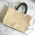 帆布A4トートバッグ(アイボリー×ネイビー) 裏地あり&編み込み持ち手