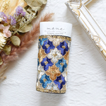 インド刺繍　インド刺繍リボン　ボタン付き　ポニーフック　刺繍リボン　ネイビー　青　ブルー　＊　ヘアアクセサリー　結婚式　お呼ばれ　ギフト　プレゼント　髪飾り