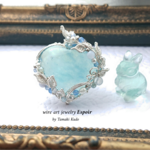 🐰🎁 ＊アクアマリン ミニハートの ワイヤーアートジュエリー ＊ ワイヤーアクセサリーペンダントトップ ネックレス color:シルバー 