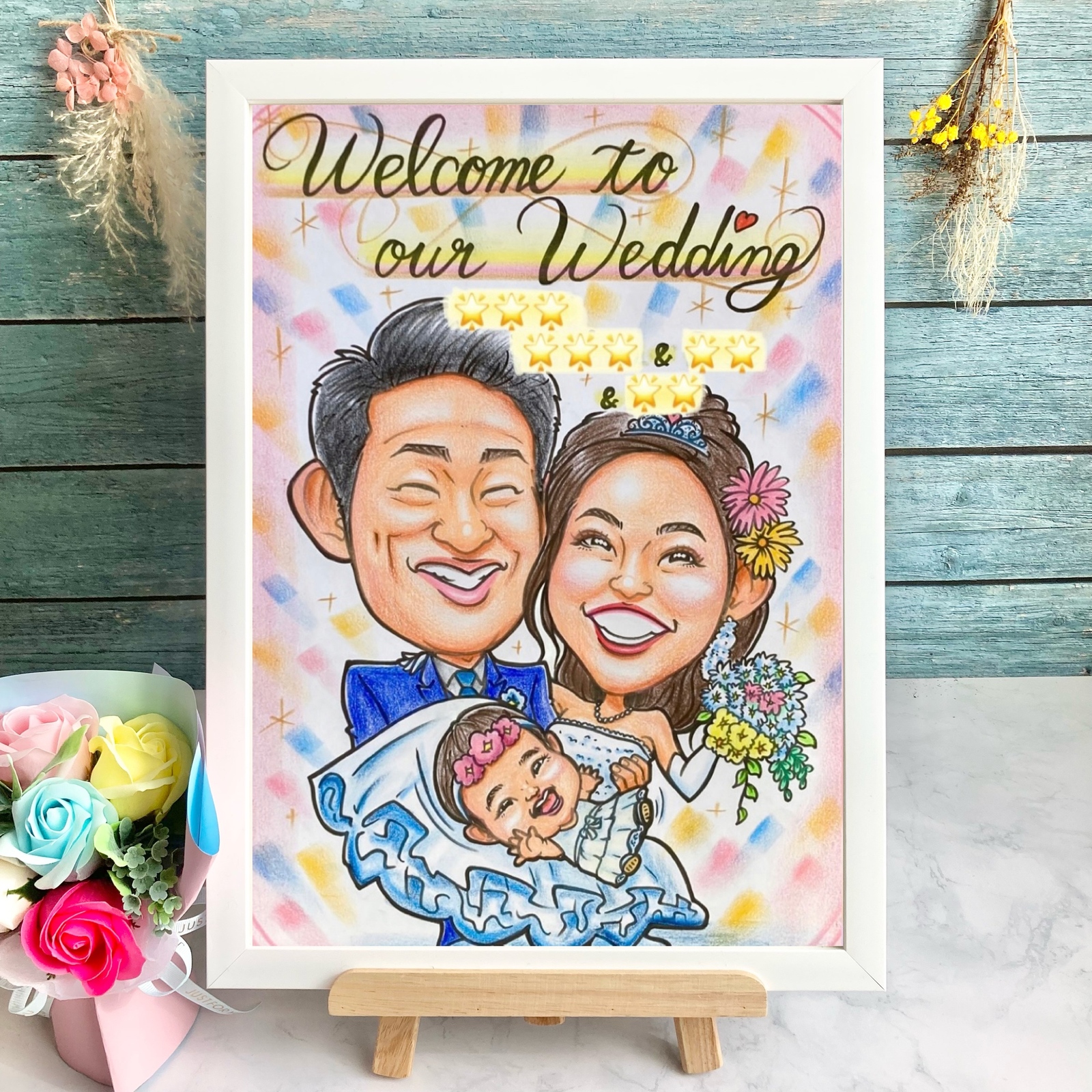 似顔絵　結婚式　ウェルカムボード　ウェルカムスペース　イラスト　両親贈呈品　プレゼント　結婚祝い