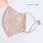再販2✨裏地cool綿🌈 リンネル掲載 🍋大人用マスク🥖淡いベージュカラーゴム🎡大きな花🌼綿レース刺繍生地✖️くすみサーモンピンク✨coolマスク、春マスク、夏マスク、立体マスク、マスク、花柄マスク