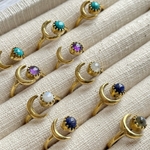 天然石のクレッセントムーンリング ゴールド