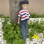 H2303 リカちゃんボーイフレンド　はるとくん　ハンドメイド  服　トリコロール　ボーダー　デニムパンツ