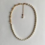 necklace: 淡水パール&リンクチェーン　gold  アレルギー対応