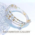 ［再販12］湘南海岸からの贈り物🎁　5A 天然　 水晶　３連　ワイヤー　ブレスレッド　スワロフスキー　天然石　4月　誕生石　#minne_new  #クリスタル