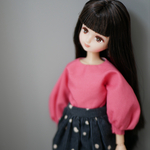 ボリューム袖ブラウス　ウォームピンク　パフスリーブぽわん袖　1/6ドール用リカちゃん服アウトフィット