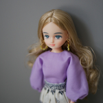 ラベンダーボリューム袖ブラウス　紫パフスリーブぽわん袖　1/6ドール用リカちゃん服アウトフィット