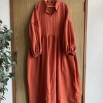 natural*(F)ワッシャー薄コットンワンピース＊オレンジ